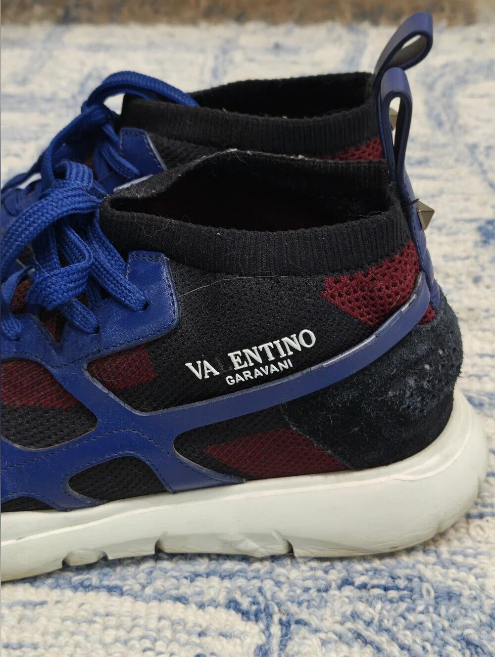 Valentino Garavani Blue, Burgundy & Black Lace-Up Sneakers
